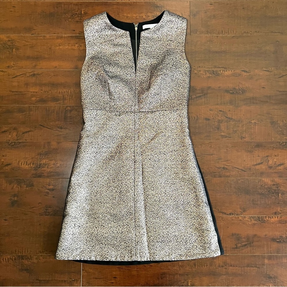 DIANE VON FURSTENBERG Yvette Metallic A-Line Dress Mini Sleeveless Size 6 DVF - Picture 3 of 14